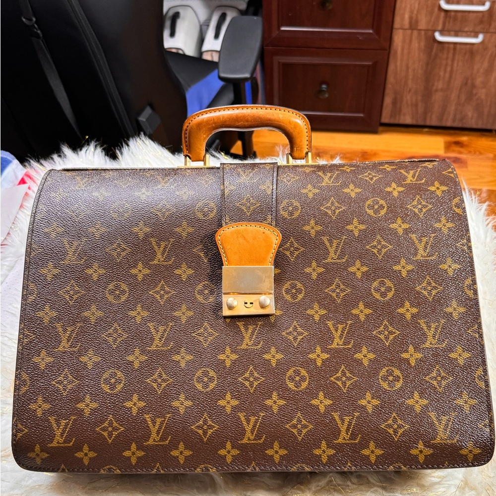 Louis Vuitton Serviette Fermoir Briefcase business Bag Monogram Handbag